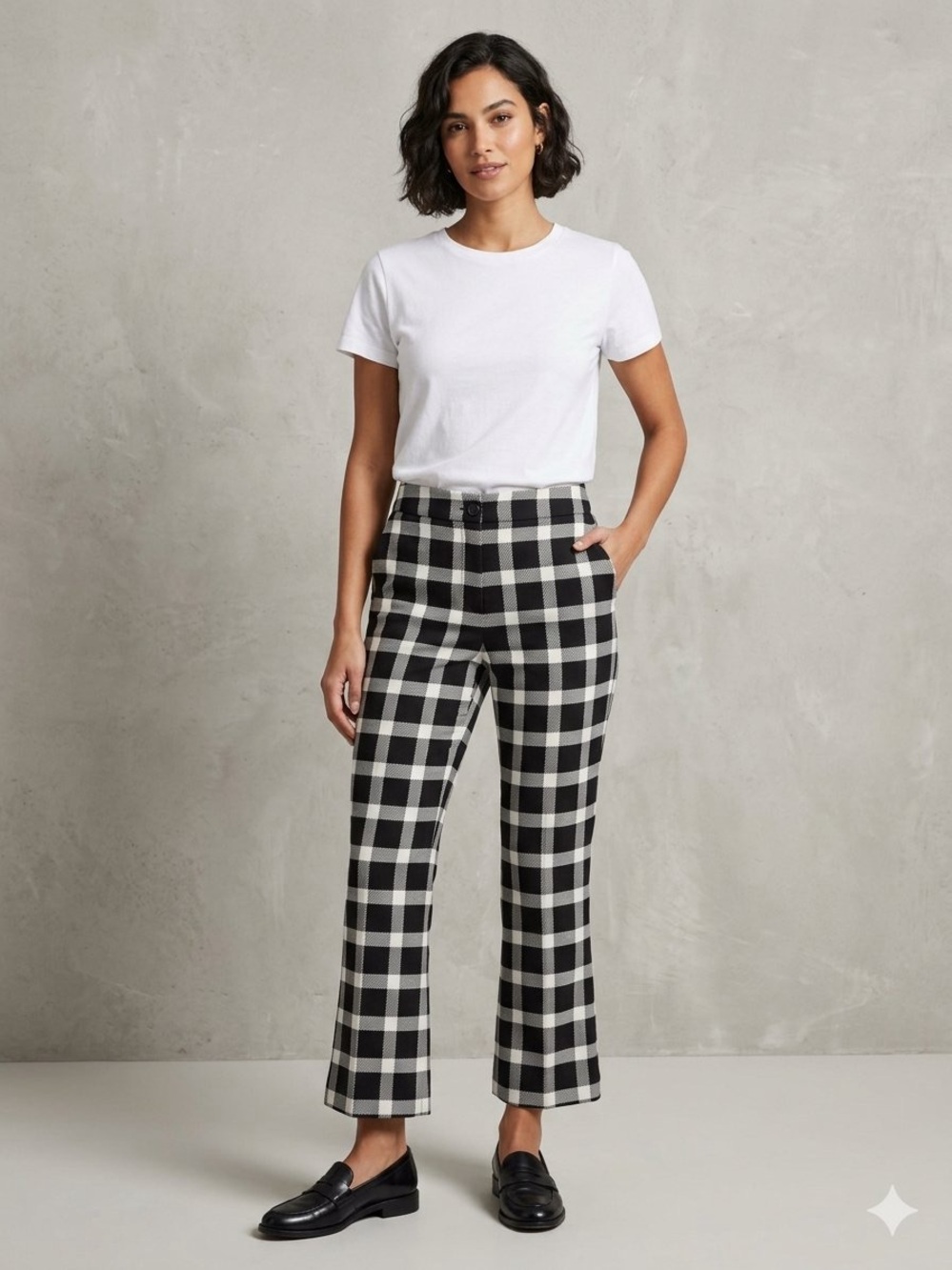 GAP Black & White Checked Cropped Straight-Leg Pants